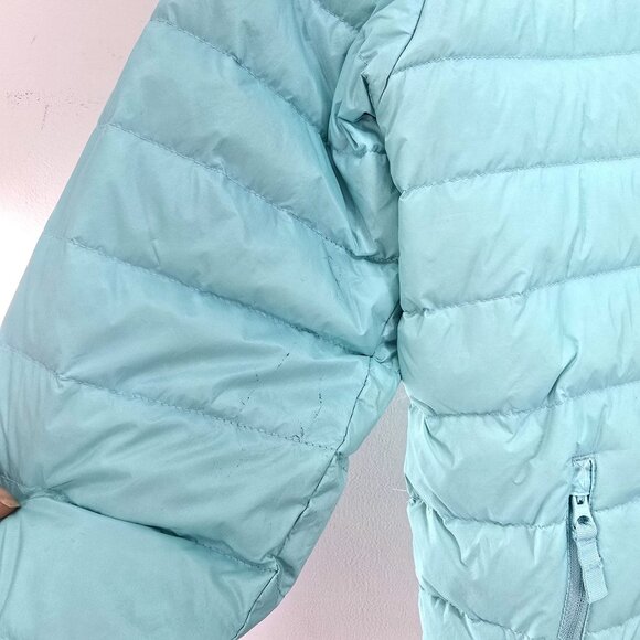 Eddie Bauer REVERSIBLE Soft Aqua Navy Down Winter Puffer Jacket Girls Size 14/16 - Picture 8 of 11
